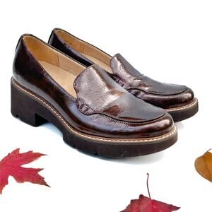 Naturalizer Cabaret Burgundy Patent Loafers | Block Heel Lug Sole Preppy Staple